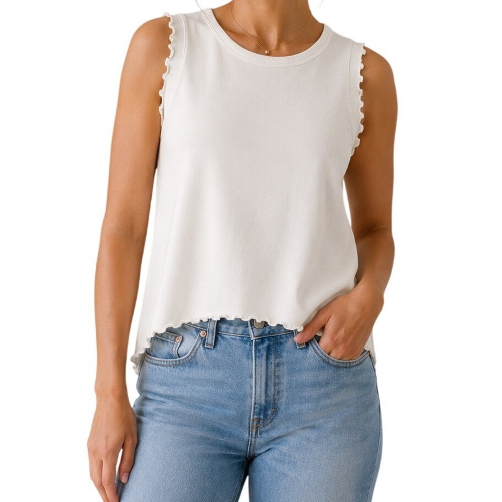 Altar'd‎ State White Lettuce Edge Ribbed Sleeveless Crop Tank Women's Small